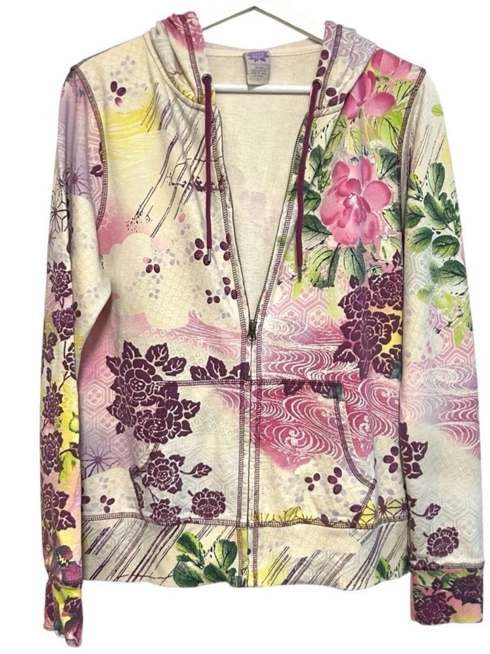 Rare lucky brand XL sweatshirt hoodie AOP boho floral graphic Y2K VINTAGE